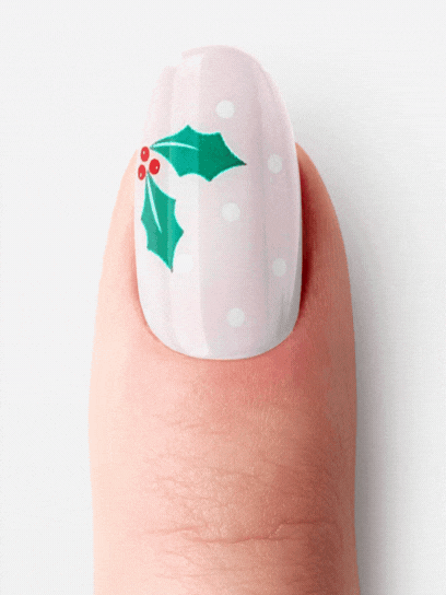 Gélová nálepka na necht s cezmínou a bodkami, oválny tvar.